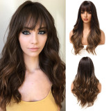 Amazon's best-selling air bangs, large waves, long curly hair, gradient brown, black brown, multi-color European and American wigs for women