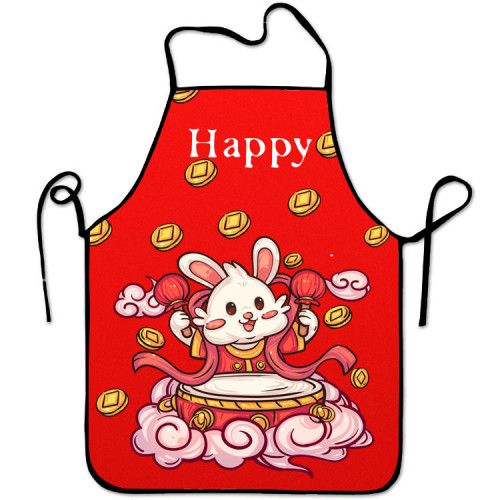 Manufacturer's Cross border E-commerce Waterproof Apron Cute Rabbit Apron 3D Printed Rabbit Print Apron Rabbit New Year's Wear