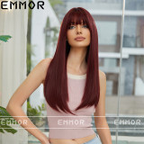 Emmor wig, women's long straight hair, summer outing photos show white hair color, air bangs, lightweight and realistic wig cover