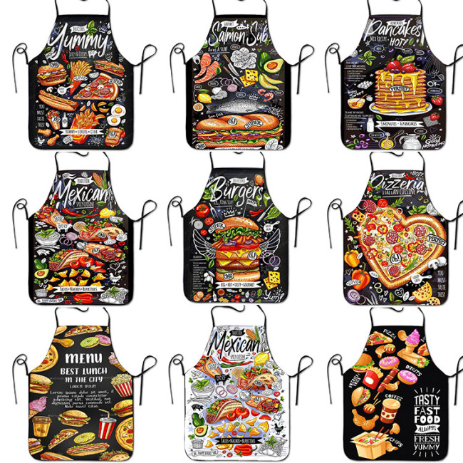 Cross border apron polyester digital print pizza print apron waterproof and oil resistant kitchen sleeveless household apron print