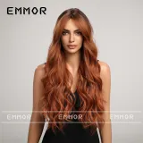 Cross border wig women's figure eight bangs orange brown large wave long curly hair fluffy daily natural synthetic fiber headband