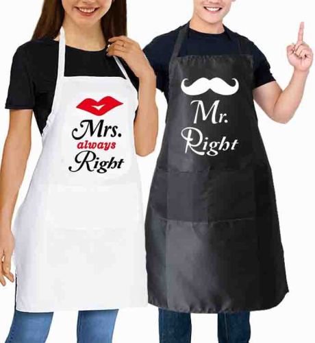 Amazon's best-selling waterproof and stain resistant couple apron set, a silk screen apron for both husband and wife with matching pockets