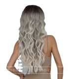European and American cross-border new large wave wig women's figure eight bangs black gradient gray long curly hair synthetic fiber full head cover