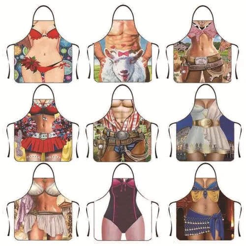 Cross border supply Amazon hot selling creative and quirky personalized printed aprons, muscular men's sexy aprons manufacturer supply