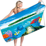 Foreign Trade Amazon Spring/Summer Seaside Turtle Beach Towels Printed Swimming Bath Towels Beach Fiber Towels Wholesale
