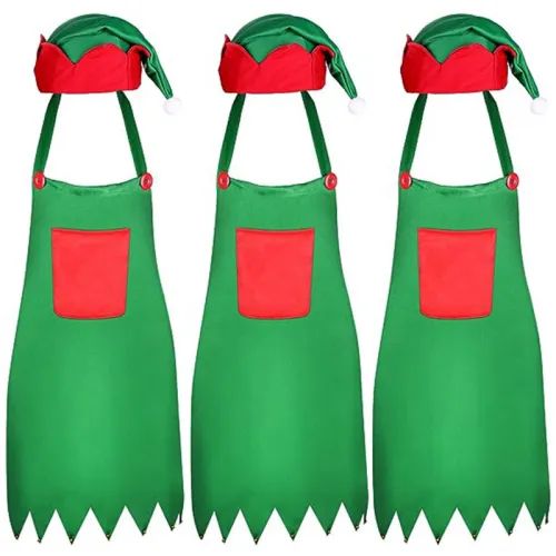 Red Apron Christmas Elf Apron Christmas Decoration Kitchen Apron Christmas Non woven Apron Set