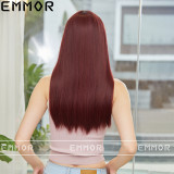 Emmor wig, women's long straight hair, summer outing photos show white hair color, air bangs, lightweight and realistic wig cover