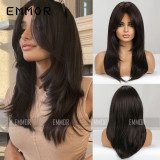 Multiple colors to choose from, full set gradient gold black brown hot selling medium length straight hair curly wig