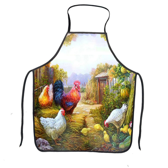 Cross border e-commerce best-selling innovative 3D digital printed rooster printed waterproof and anti fouling apron for home use