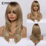 Multiple colors to choose from, full set gradient gold black brown hot selling medium length straight hair curly wig