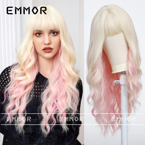 Color classification, fashionable women's European and American style wig, full head set, air bangs, long curly hair, multi-color, natural, versatile, and atmospheric, wig