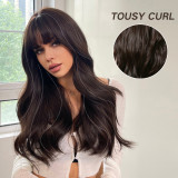 Long Brown Wigs with Bangs  Wave Synthetic Wigs for  Women