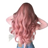 EMMOR internet celebrity cross-border hot selling gradient pink split long curly hair temperament European and American chemical fiber wig headband for women