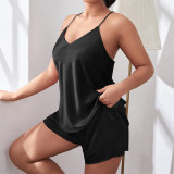 Manufacturer's Fat Plus Size Open Back Suspended Pajamas Women's Fashion Sexy Pajamas Two Piece Set with Imitation Silk Home Set