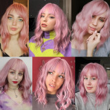 Amazon COS Europe and America Hot Selling Qi Liu Hai Cute Sakura Pink Short Curly Hair Bob Head Natural Women's Chemical Fiber Wig