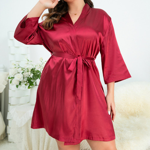 Cross border oversized pajamas for women in summer, European and American styles, women's bathrobes, sexy morning gowns, and home clothing that can be worn externally with ice silk pajamas