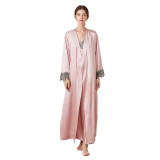Women's autumn and winter mid length hanging skirt jacket two-piece set, imitation silk sexy and comfortable pajamas, home clothing set