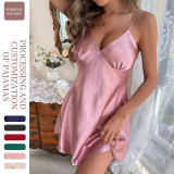 New style suspender nightgown sexy backless short skirt summer thin breathable ice silk dress women's pajamas