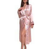 Manufacturer's stock long ice silk pajamas, summer thin, fashionable and simple home clothing, women's sexy cardigan bathrobes