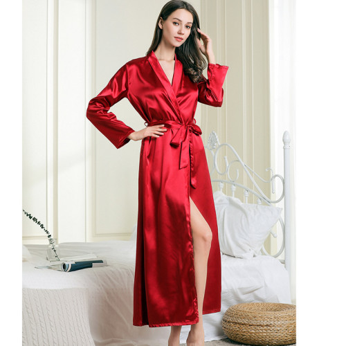 Manufacturer's supply of pajamas, women's faux silk lapel long style pajamas, sexy lace up pajamas, bathrobes, home clothes