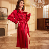 Manufacturer's stock long ice silk pajamas, summer thin, fashionable and simple home clothing, women's sexy cardigan bathrobes