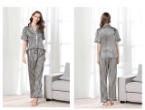 Cross border direct supply of ice silk pajamas, women's silk sets, polka dot short sleeved long pants, loose fitting high-end new home clothing sets