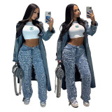 Spring New Jeans F88548 in stock, popular on Amazon in Europe and America, fashionable ruffled fringe elastic denim pants