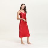 Cross border direct supply of imitation silk pajamas for women's summer suspender dresses, V-neck sexy long sleepwear, supplied by home furnishing manufacturers