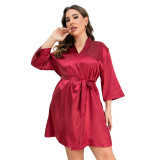 Cross border oversized pajamas for women in summer, European and American styles, women's bathrobes, sexy morning gowns, and home clothing that can be worn externally with ice silk pajamas