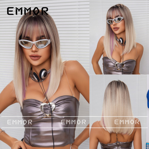 Oumeiqi Liu Haimi Pink Long Straight Hair Shaping Age Reduction Natural Traceless Punk Style Wig Full Headset Female