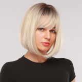 New cross-border foreign trade products from Europe and America, Amazon exports full head covers with neat bangs and gradient powder bobo short hair wigs for women