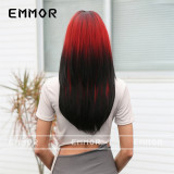 COS wig cross-border women's bangs black gradient red long hair micro curly natural layered synthetic fiber headband