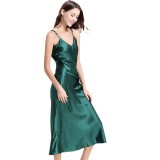 Cross border direct supply of imitation silk pajamas for women's summer suspender dresses, V-neck sexy long sleepwear, supplied by home furnishing manufacturers