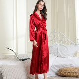 Manufacturer's supply of pajamas, women's faux silk lapel long style pajamas, sexy lace up pajamas, bathrobes, home clothes