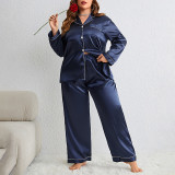 Danilin Pajamas Silk Ice Silk Thin Long sleeved Pants Cardigan Simulation Silk Plus Size Sexy Home Fury Set