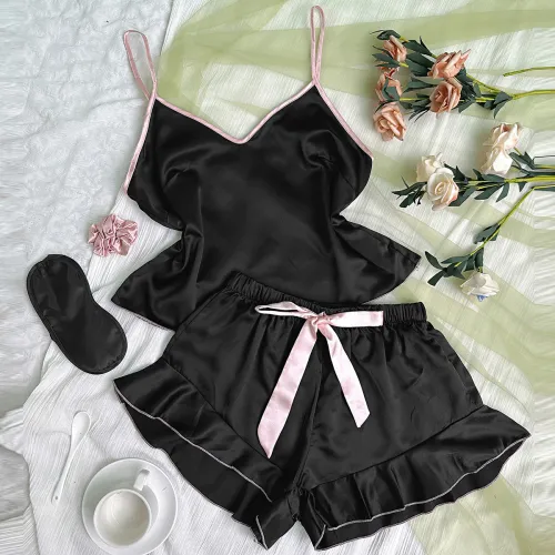 Denilyn sexy camisole dress for home wear, women's summer fashion vest, shorts set, silk and ice silk pajamas for home use