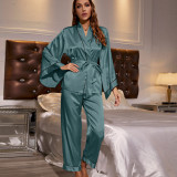 Danilin Spring/Summer Pajamas Women's Summer Thin Silk Ice Silk Satin Chiffon Long sleeved Home Furnishings Spring/Autumn
