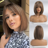New cross-border foreign trade products from Europe and America, Amazon exports full head covers with neat bangs and gradient powder bobo short hair wigs for women
