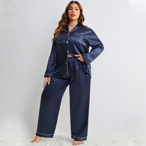 Danilin Pajamas Silk Ice Silk Thin Long sleeved Pants Cardigan Simulation Silk Plus Size Sexy Home Fury Set