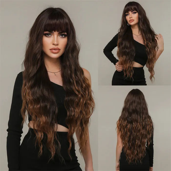 Wig Women's Long Hair Style Fluffy Big Roll Wig Set 2024 Fashion New Daily Long Roll Hair Full Head Set