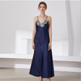 Imitation silk pajamas, women's lace sexy V-neck, long suspender pajamas, pajamas, home clothes, one piece for hair replacement