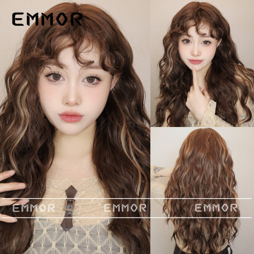 Japanese and Korean New Women's Wig Retro Spot Dyed Brown Wool Small Roll Bang Light and Thin Lazy Style Wig Headpiece