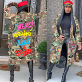 S3726 European and American women's long casual and fashionable European and American camouflage printed patch coat for women