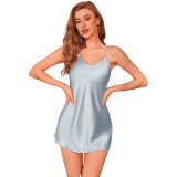 Women's small fresh short dress, home casual breathable pajamas, pajamas, solid color simulated silk home clothing