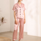 Cross border direct supply of ice silk pajamas, women's silk sets, polka dot short sleeved long pants, loose fitting high-end new home clothing sets