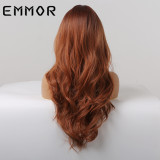 EMMOR Amazon Foreign Trade New Mid Split Long Roll Hair Dirty Orange Red High Temperature Silk Wig Full Head Set Manufacturer