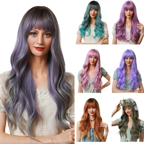 Newly released Christmas and Halloween holiday cosplay anime with air bangs and large waves, purple wig for women