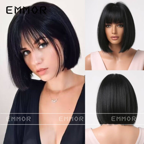 Bobo short hair wig for women with reduced age, Europe and America 2023 fashionable new full set black female wig