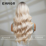 European and American foreign trade gradient white gold eight line bangs, long curly hair, stylish and high-temperature silk wig, women's full head set