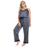 Enlarged and fatted spring and summer camisole pajamas, women's loose camisole pants, two-piece set of imitation silk casual home clothing